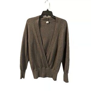 J.Crew Gray Wool Cashmere V-Neck Wrap Crossover Pullover Sweater Sz Large Cozy